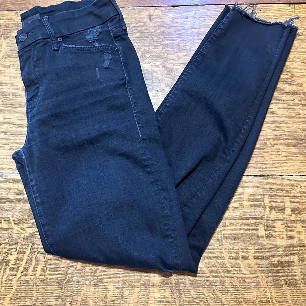 Mother The‎ Looker Ankle Fray Women's 25 Black Distressed Stretch Skinny Jeans